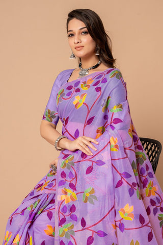 Lavender Soft Cotton Jamdani Saree