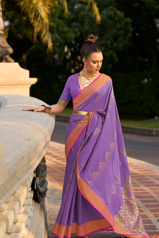 Lavender Soft Silk Handloom Weaving Saree_Kumari Sarees