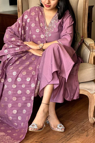 Lavender Viscose Chanderi Kurta Set_Kumari Sarees