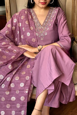 Lavender Viscose Chanderi Kurta Set_Kumari Sarees
