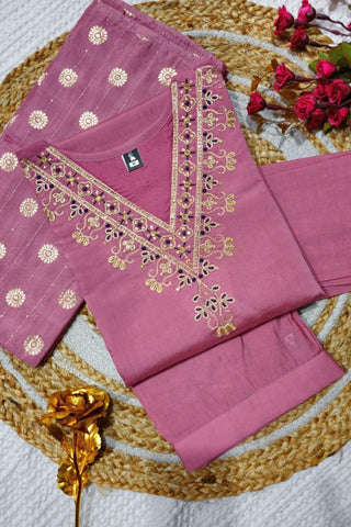 Lavender Viscose Chanderi Kurta Set_Kumari Sarees