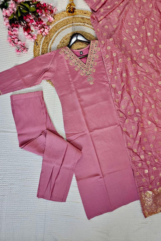 Lavender Viscose Chanderi Kurta Set_Kumari Sarees