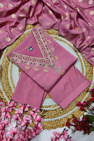 Lavender Viscose Chanderi Kurta Set_Kumari Sarees