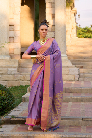 Lavender Soft Silk Handloom Weaving Saree_KumSareesari 