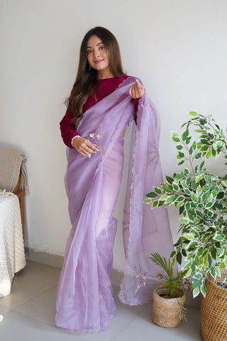 LAVENDER KANJEEVARAM ORGANZA SAREE