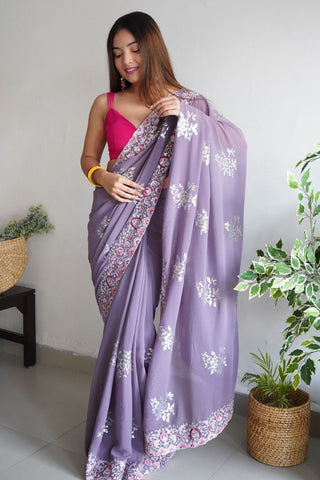 LAVENDER GEORGETTE SILK SAREE