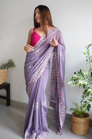 LAVENDER GEORGETTE SILK SAREE