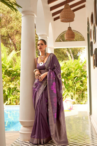 LAVENDER HANDLOOM WEAVING SILK ZARI SAREE 