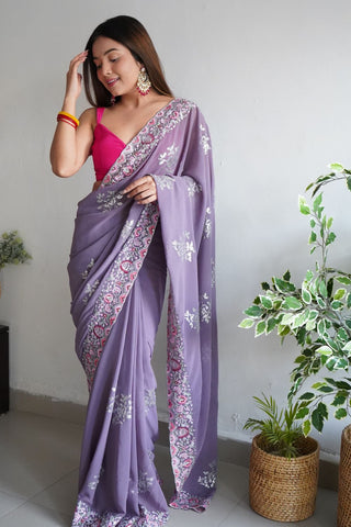 LAVENDER GEORGETTE SILK SAREE