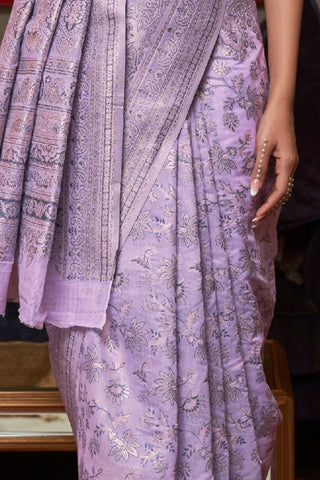 Lavender Kashmiri Modal Handloom Weaving Silk Saree_Kumari Sarees