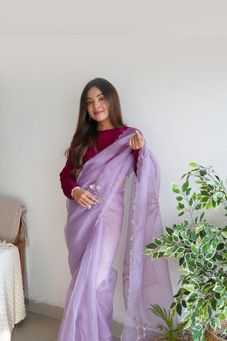 Lavender Organza Saree_Kumari Sarees