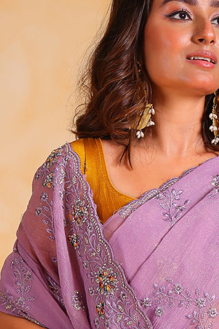 LAVENDER PURE SILK EMBROIDERED SAREE