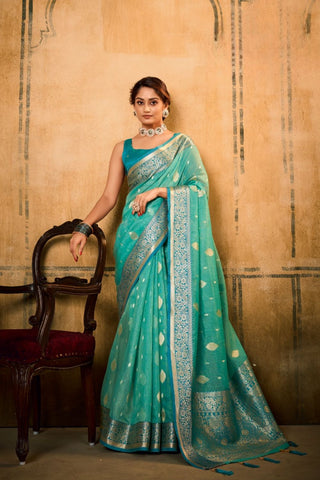 Light Blue Banarasi Tissue Saree