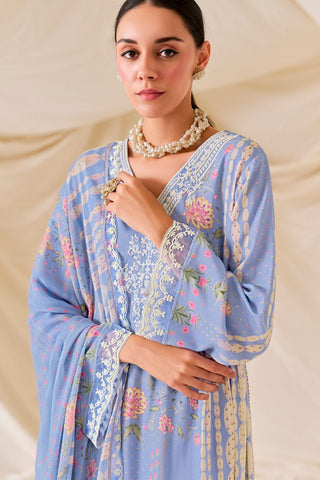 Light Blue Pure Muslin Embroidery Kurta Set