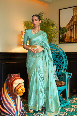 LIGHT BLUE NYLON PURE SATIN WEAVING SILK SAREE