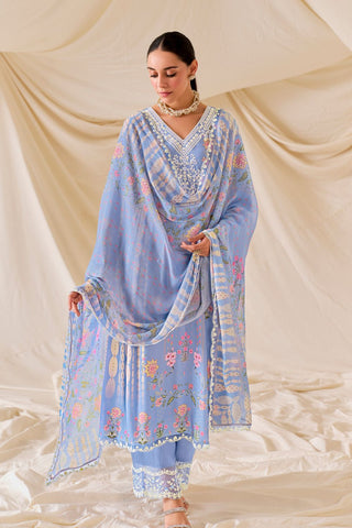 Light Blue Pure Muslin Embroidery Kurta Set