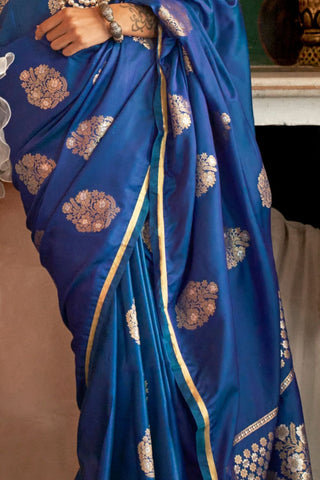 LIGHT BLUE PURE SATIN HANDLOOM WEAVING SILK