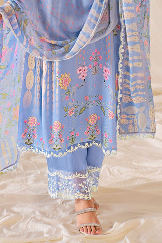 Light Blue Pure Muslin Embroidery Kurta Set