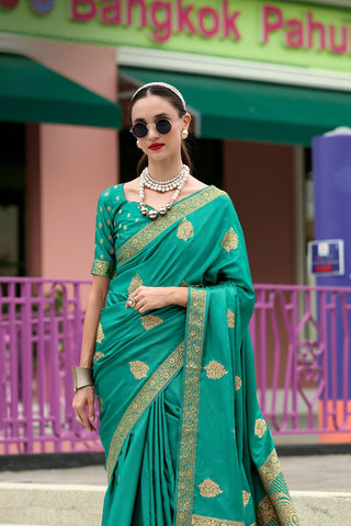 LIGHT GREEN PURE SATIN HANDWOVEN SAREE