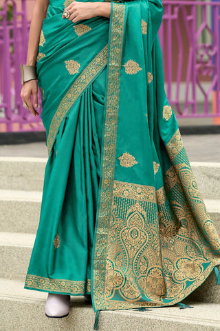 LIGHT GREEN PURE SATIN HANDWOVEN SAREE