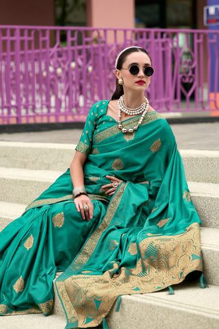 LIGHT GREEN PURE SATIN HANDWOVEN SAREE