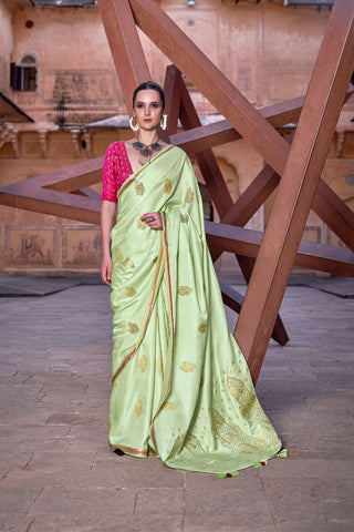 Light Green Pure Satin With Zari Weaving Saree