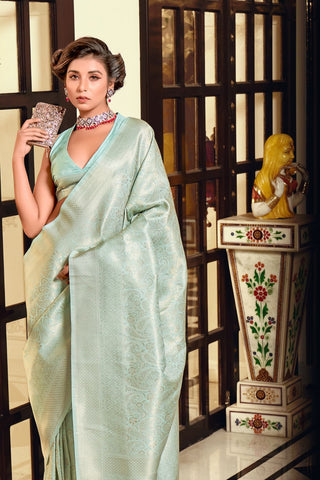 Light Green Soft Kancheevaram Silk Saree