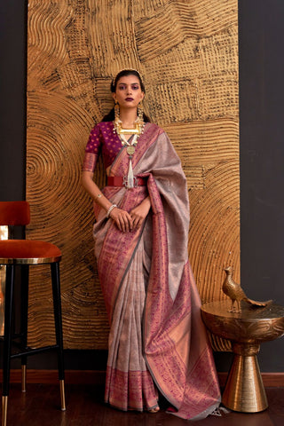 LIGHT GREY HANDLOOM WEAVING SILK SAREE