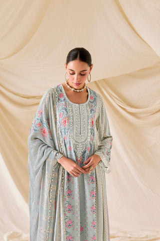 Light Grey Pure Muslin Embroidery Kurta Set