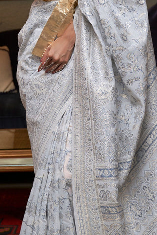 LIGHT GREY KASHMIRI MODAL HANDLOOM WEAVING SILK SAREE