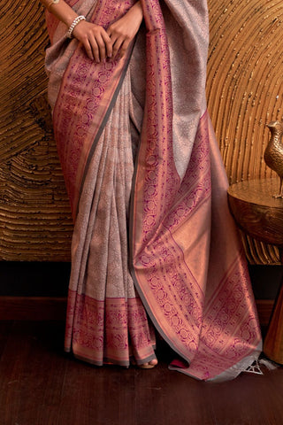 LIGHT GREY HANDLOOM WEAVING SILK SAREE