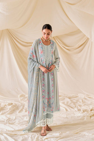 Light Grey Pure Muslin Embroidery Kurta Set