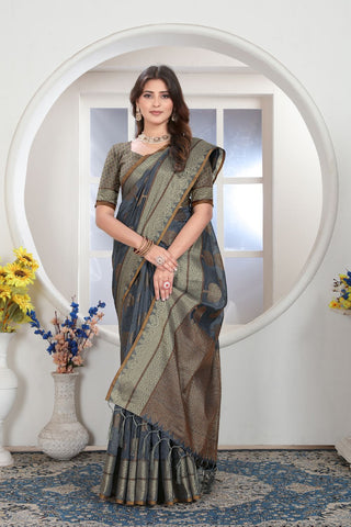 LIGHT GREY CHANDERI COTTON SAREE