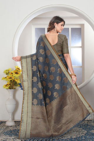 LIGHT GREY CHANDERI COTTON SAREE