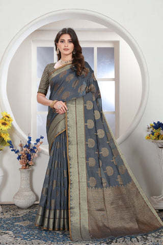 LIGHT GREY CHANDERI COTTON SAREE