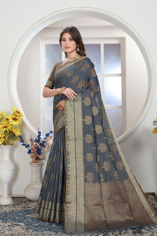 LIGHT GREY CHANDERI COTTON SAREE