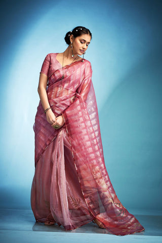 Light Pink Tissue Silk Saree