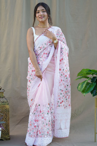 LIGHT PINK ORGANZA SILK SAREE