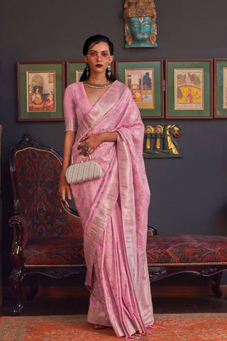 LIGHT PINK PURE KATAN HANDLOOM WEAVING SILK SAREE