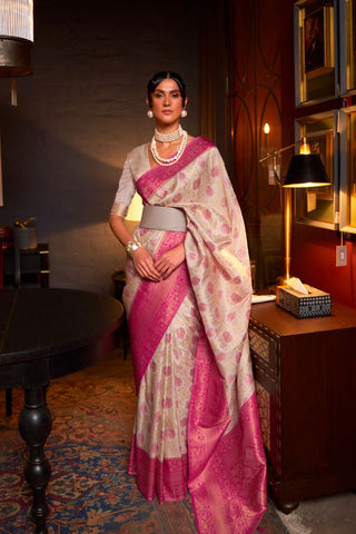 Light Pink Pure Chaap Handloom Weaving Silk Saree