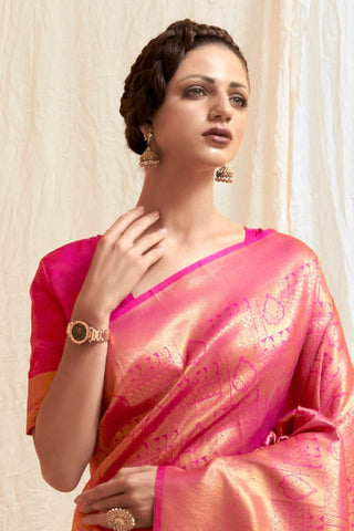 LIGHT PINK KANJEEVARAM HANDLOOM SILK SAREE 