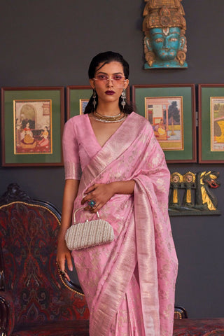 LIGHT PINK PURE KATAN HANDLOOM WEAVING SILK SAREE