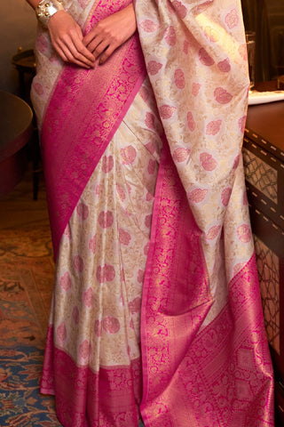 Light Pink Pure Chaap Handloom Weaving Silk Saree