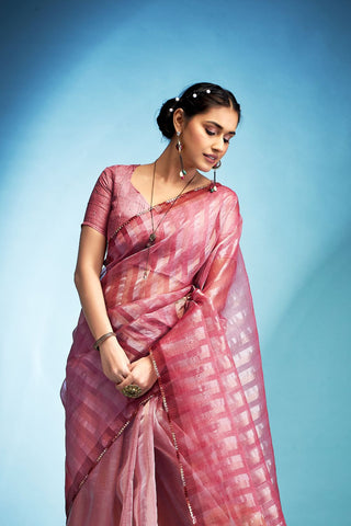 Light Pink Tissue Silk Saree