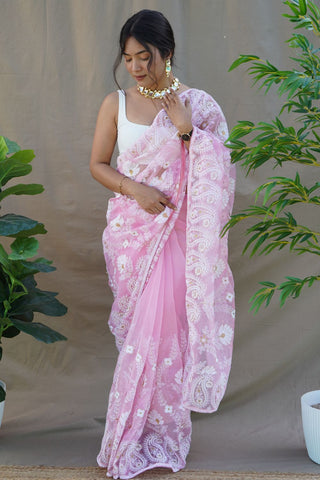 LIGHT PINK ORGANZA SILK SAREE