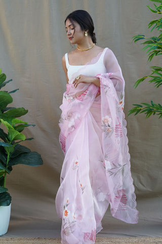 Light Pink Organza Silk Saree