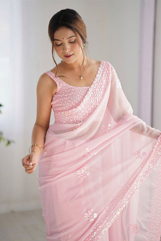 Light Pink Georgette Silk Saree_Kumari Sarees