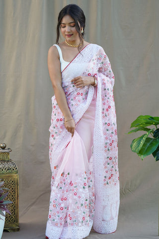 LIGHT PINK ORGANZA SILK SAREE