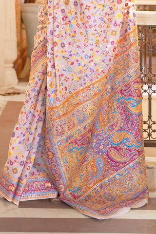 LIGHT PINK KASHMIRI MODAL HANDLOOM WEAVING SILK SAREE