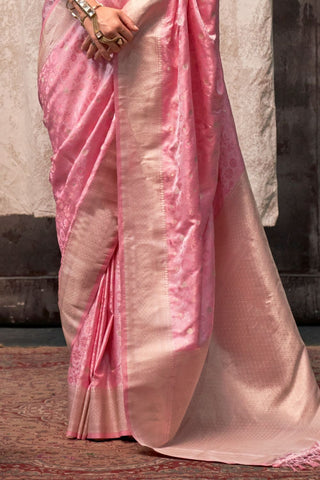 Light PinkPure Satin Handloom Weaving Silk Saree_Kumari Sarees